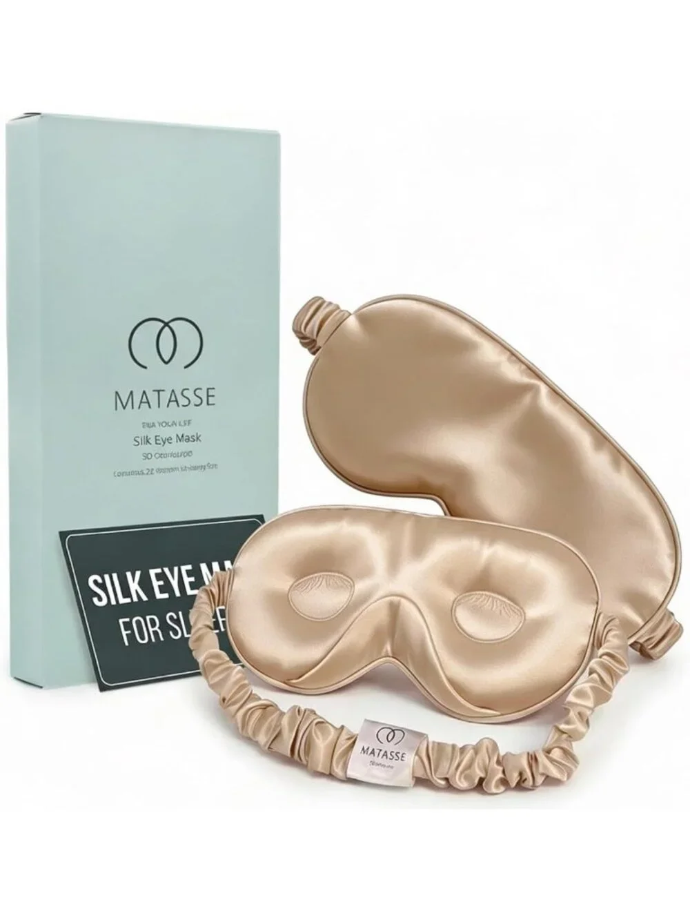 Luxurious 100% Mulberry Silk Sleep Mask, 22 Momme, Grade 6A, Champagne Color